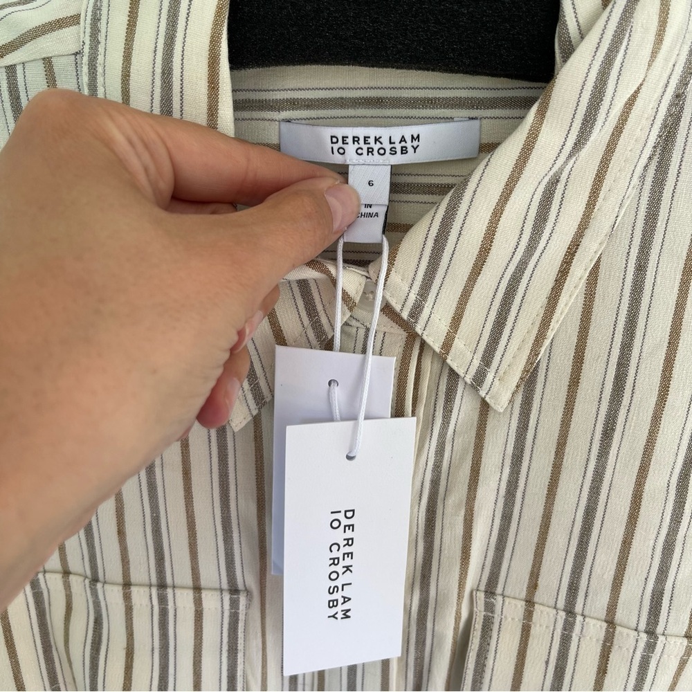 NEW Derek Lam 10 Crosby Laurel Striped Linen Blend Midi Dress Tan Stripe 6 NWT - Picture 6 of 13